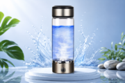 Rechargeable Quantum Hydrogen-Rich Water Cup with glass body, lid, and 420ml capacity in silver