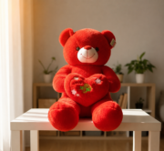 Large Red Love Teddy Bear with Heart Cushion | Romantic Plush Gift