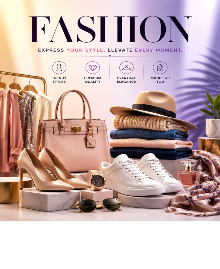 Trendy fashion clothing, dresses, abayas, t-shirts, shoes, handbags, watches, sunglasses, and fashion accessories available online in Dubai, UAE.