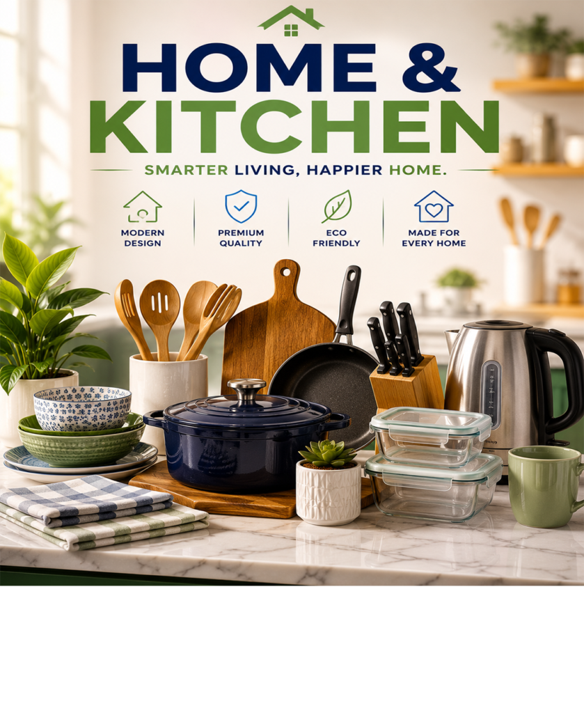 Premium home and kitchen essentials including cookware, kitchen appliances, storage organizers, dining accessories, and home décor available online in Dubai, UAE.