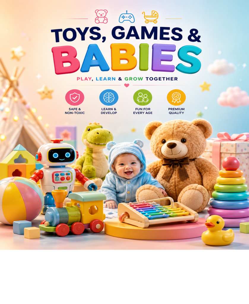 Educational toys, baby essentials, kids games, puzzles, baby strollers, feeding accessories, and nursery products available online in Dubai, UAE.