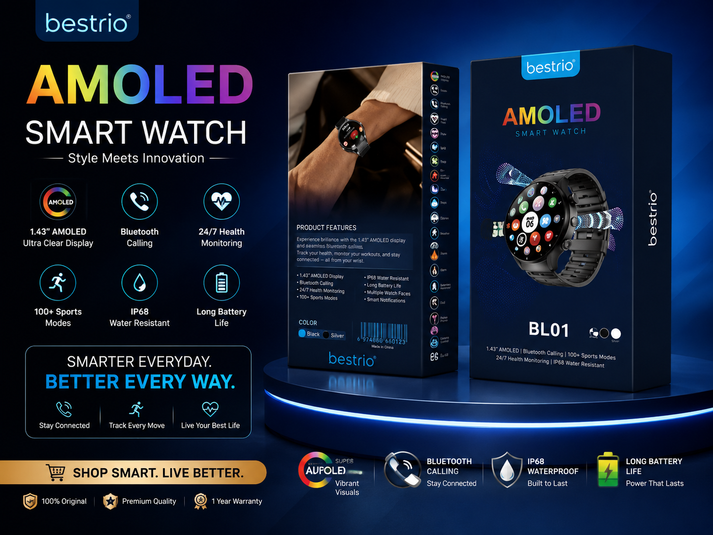Bestrio BL01 AMOLED Smartwatch – 1.508" AMOLED Display, 5G SIM Calling, GPS, 4GB RAM + 64GB ROM | Dubai UAE - Image 2