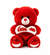 Red Love Teddy Bear holding a heart-shaped Love cushion made from soft plush fabric for romantic gifting
